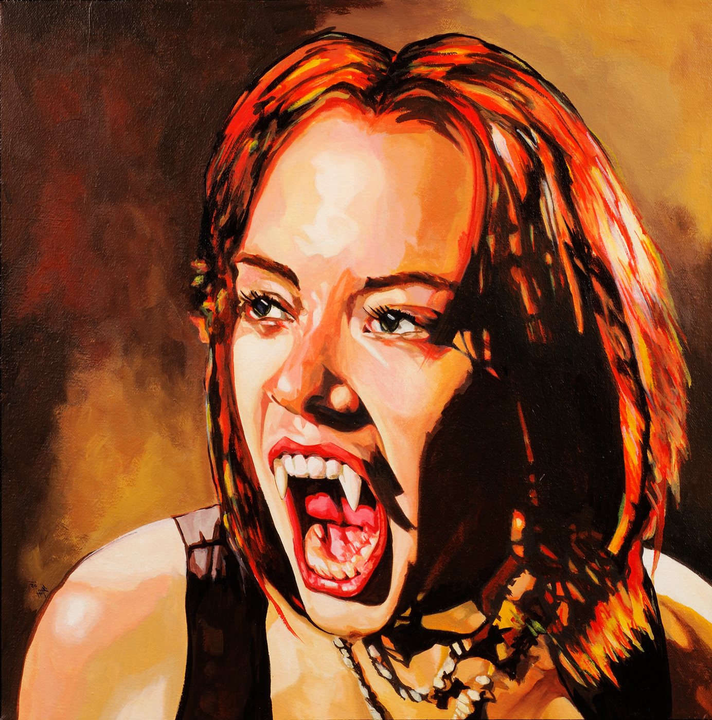 Painting by Joe Muczka jr.: Kristanna Loken as Rayne with bared vampire fangs