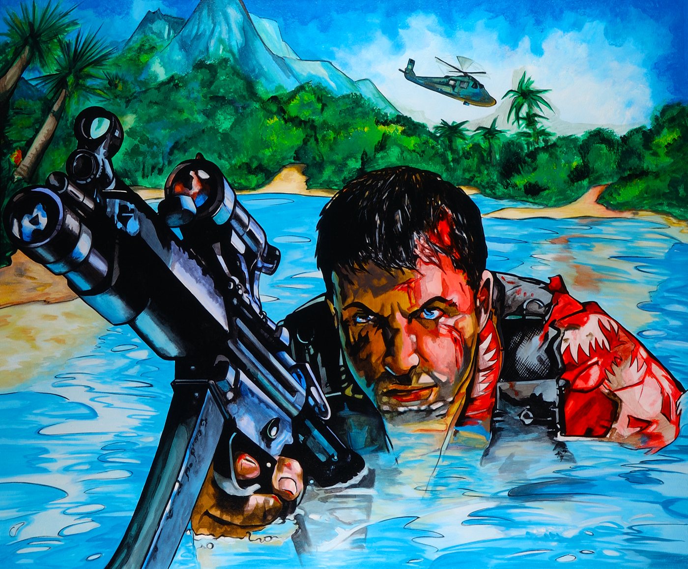 Painting by Joe Muczka jr.: preparatory work for the film project Far Cry
