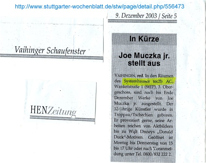 Short news item in the Stuttgarter Wochenblatt: Joe Muczka jr. is exhibiting, 9 December 2003