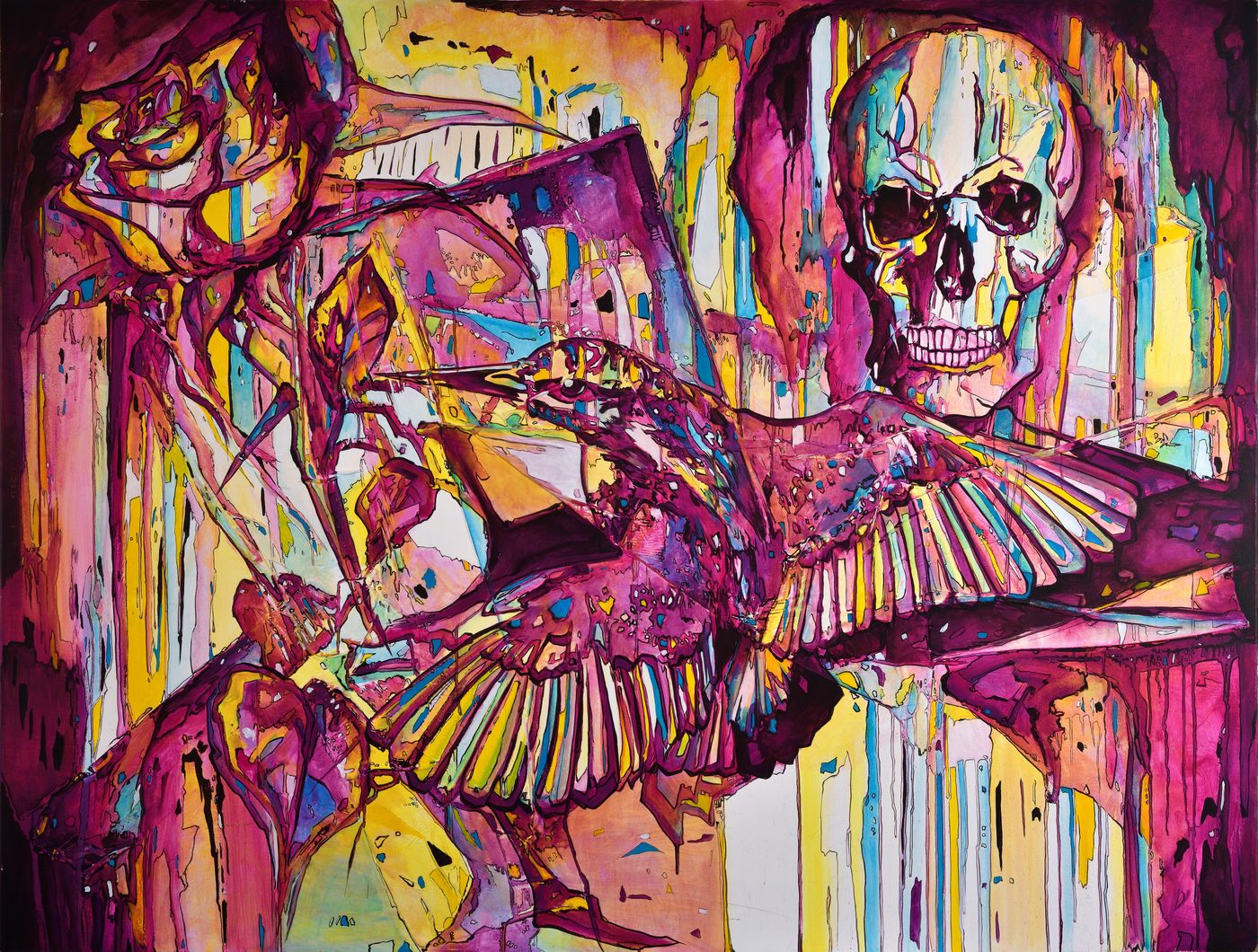 Grossformatiges Acrylgemälde «Liebe zur Freiheit bis in den Tod» von Joe Muczka jr., 180 × 240 cm, 2017