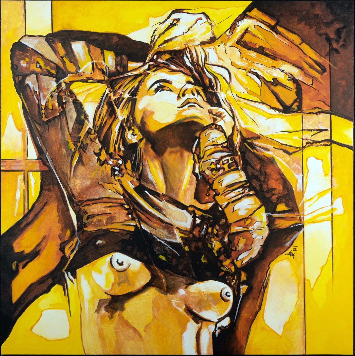 Acrylgemälde «Die braune Erscheinung» von Joe Muczka jr., 80 × 80 cm, 2023